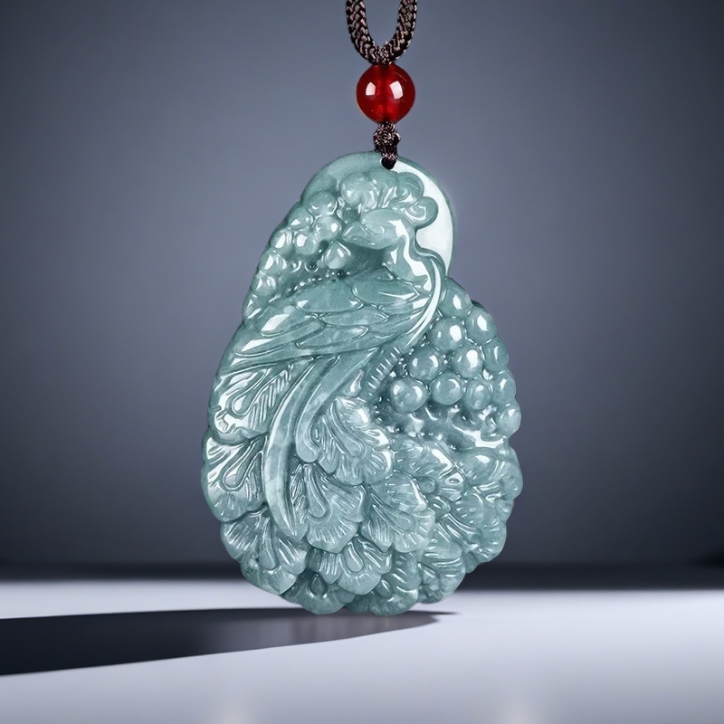 Men Accessories Jewellery - Natural A-goods Jadeite Blue Water Peacock
