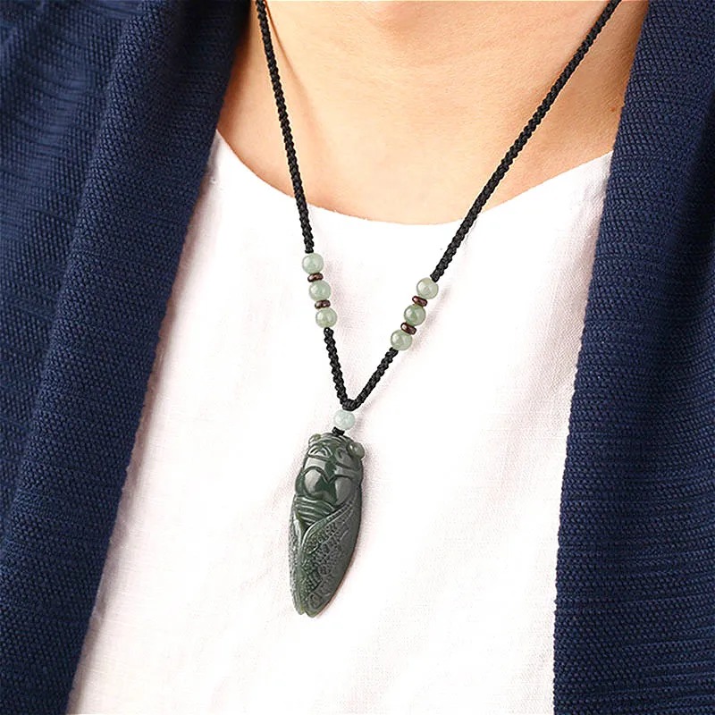 Natural Hetian Jade Cicada Pen - Men Accessories Jewellery ulasan dan harga