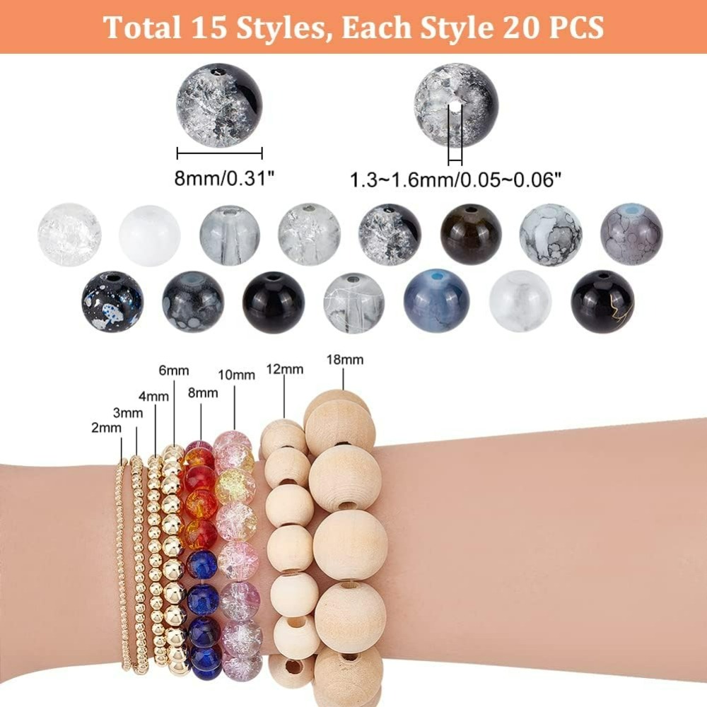 300pcs 8mm Black Glass Beads 1 - Men Accessories Bracelet ulasan dan harga
